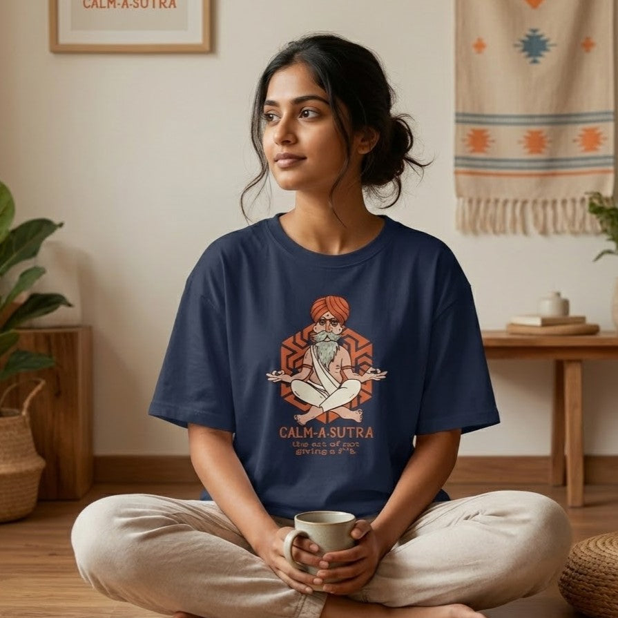 Calm-A-Sutra | Navy Oversized T-Shirt
