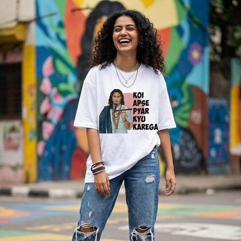 Koi Apse Pyaar Kyu Karega | White Oversized T-Shirt